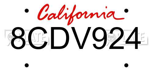 8CDV924 California License Plate