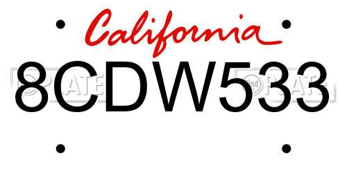 8CDW533 California License Plate