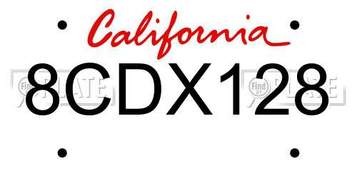 8CDX128 California License Plate