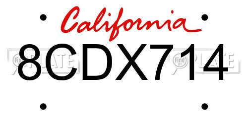 8CDX714 California License Plate