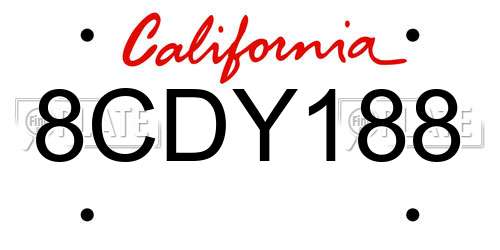 8CDY188 California License Plate
