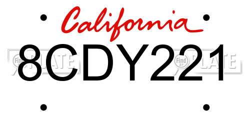 8CDY221 California License Plate