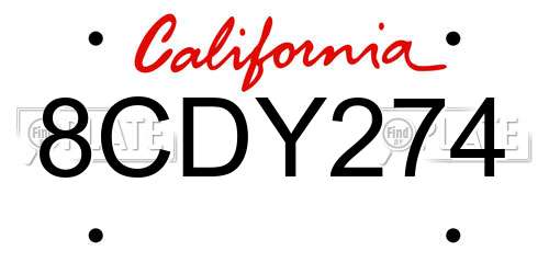 8CDY274 California License Plate