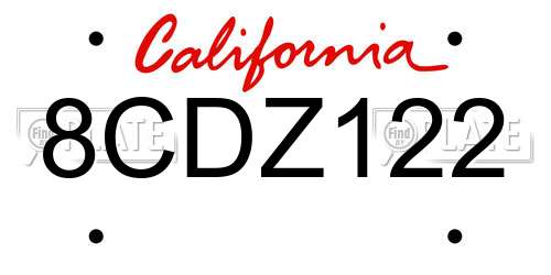 8CDZ122 California License Plate