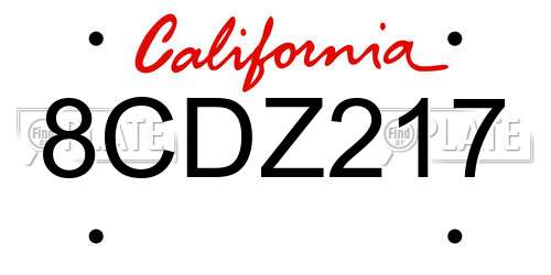 8CDZ217 California License Plate