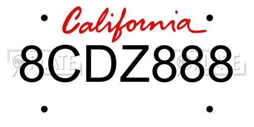 8CDZ888 California License Plate