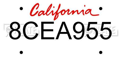 8CEA955 California License Plate