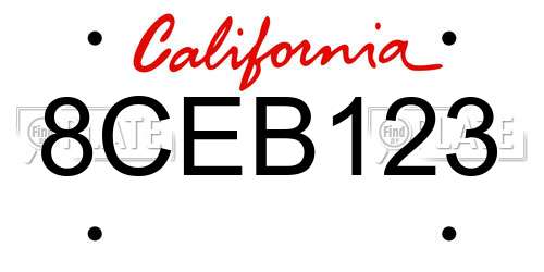 8CEB123 California License Plate