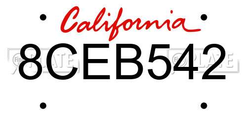 8CEB542 California License Plate