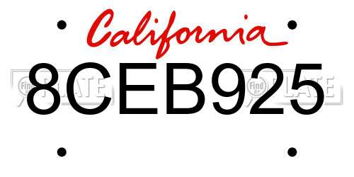 8CEB925 California License Plate
