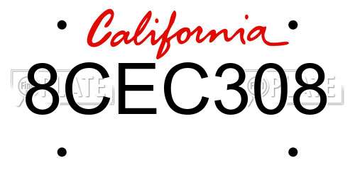 8CEC308 California License Plate