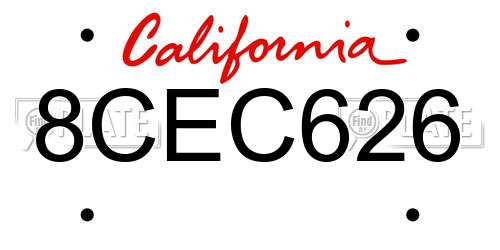 8CEC626 California License Plate
