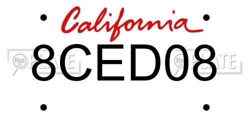 8CED08 California License Plate