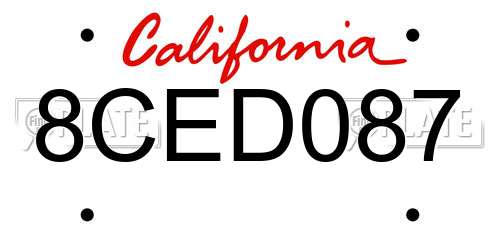 8CED087 California License Plate