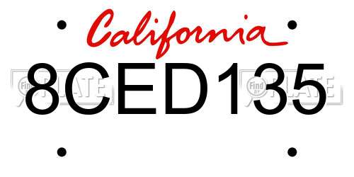 8CED135 California License Plate