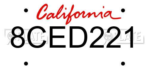 8CED221 California License Plate