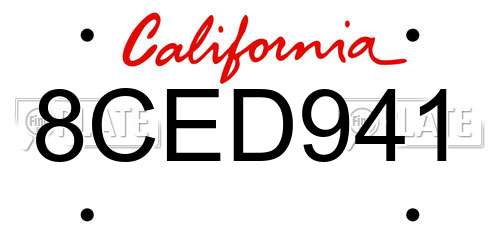 8CED941 California License Plate