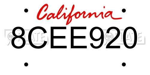 8CEE920 California License Plate