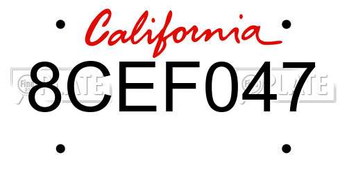 8CEF047 California License Plate