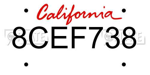 8CEF738 California License Plate