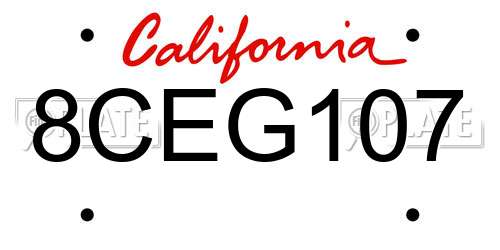 8CEG107 California License Plate