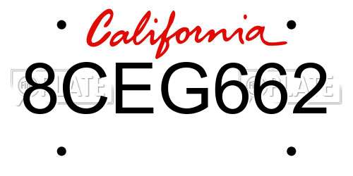 8CEG662 California License Plate
