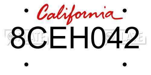 8CEH042 California License Plate