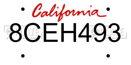 8CEH493 California License Plate