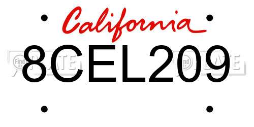 8CEL209 California License Plate
