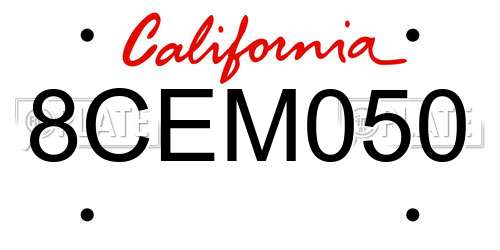 8CEM050 California License Plate