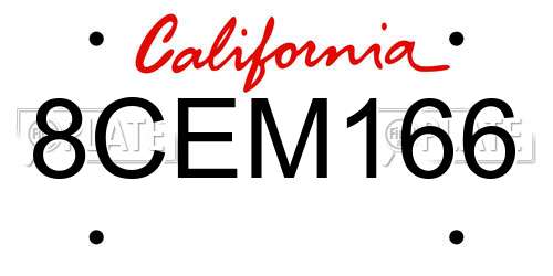 8CEM166 California License Plate