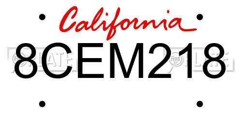 8CEM218 California License Plate