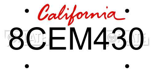 8CEM430 California License Plate