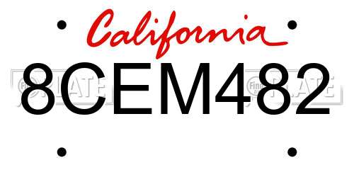 8CEM482 California License Plate