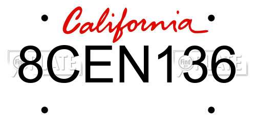 8CEN136 California License Plate