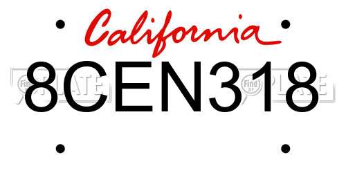 8CEN318 California License Plate