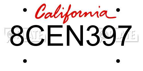 8CEN397 California License Plate