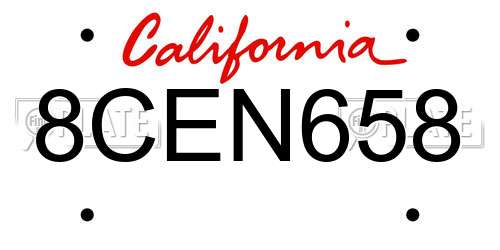 8CEN658 California License Plate