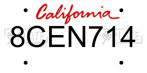 8CEN714 California License Plate