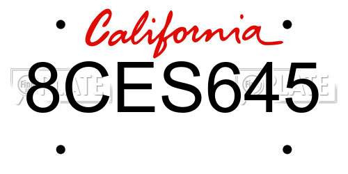 8CES645 California License Plate
