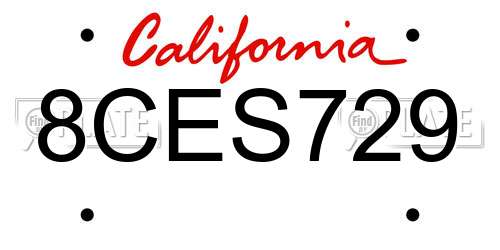 8CES729 California License Plate