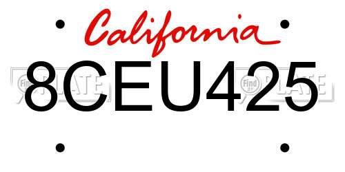 8CEU425 California License Plate