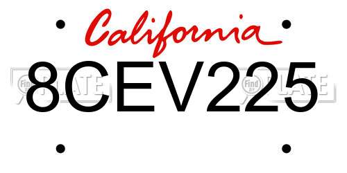8CEV225 California License Plate