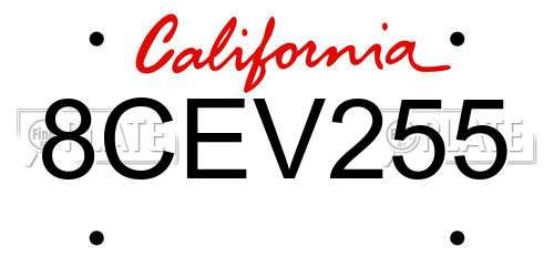 8CEV255 California License Plate