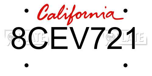 8CEV721 California License Plate