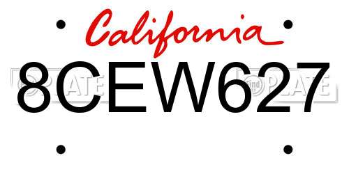 8CEW627 California License Plate