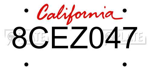 8CEZ047 California License Plate