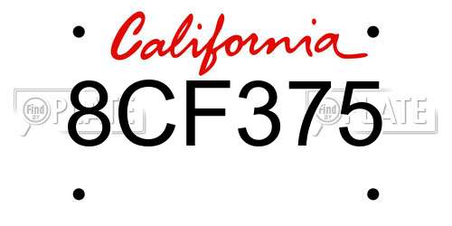8CF375 California License Plate