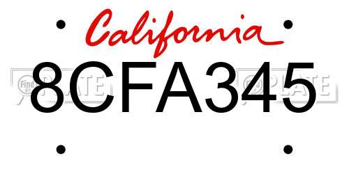 8CFA345 California License Plate