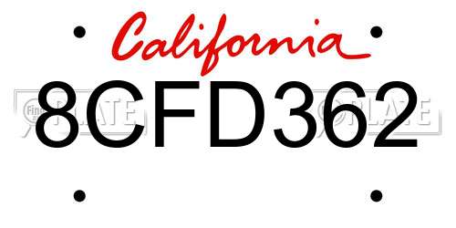 8CFD362 California License Plate